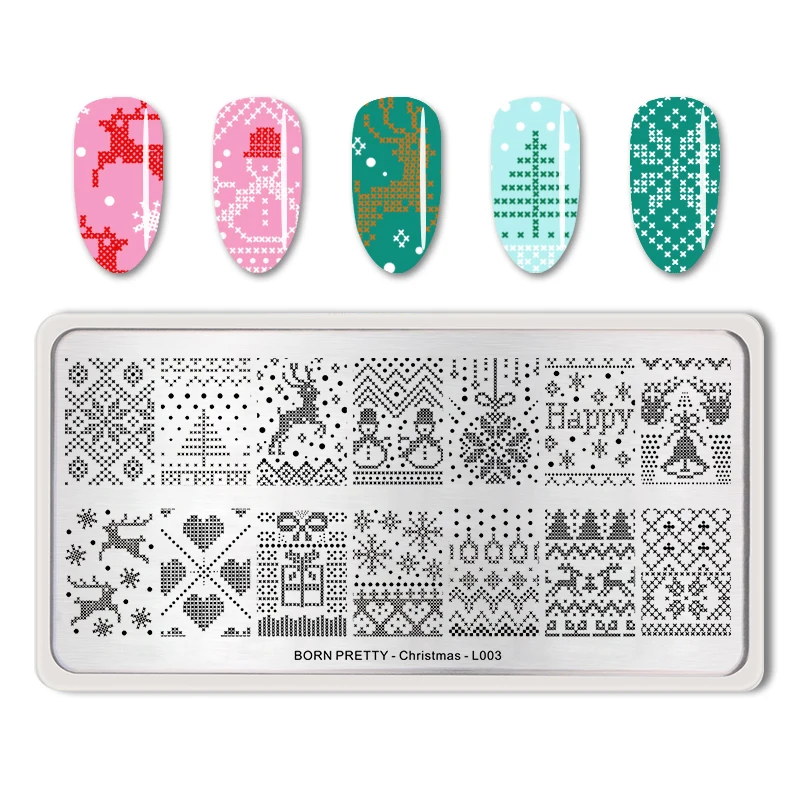 Christmas Nail Stamping Plates Stainless Steel Template Stamp Plate Nail Art Manicure Image DIY Design Tool - Цвет: BP-C-L003