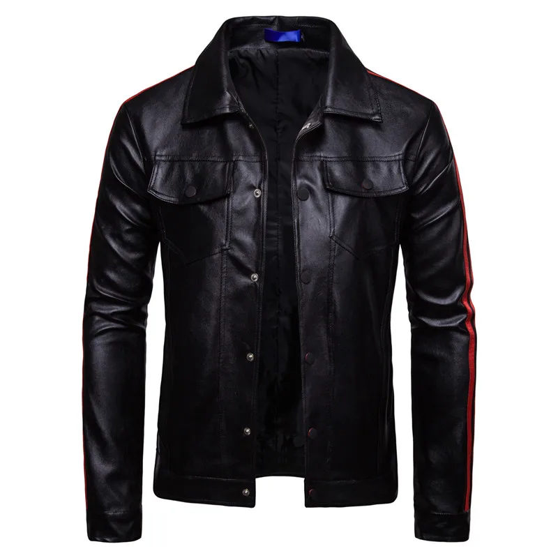 Hot Product New European Leather Jacket for Men Full Slim Chest Pockets PU Leather Jacket Men