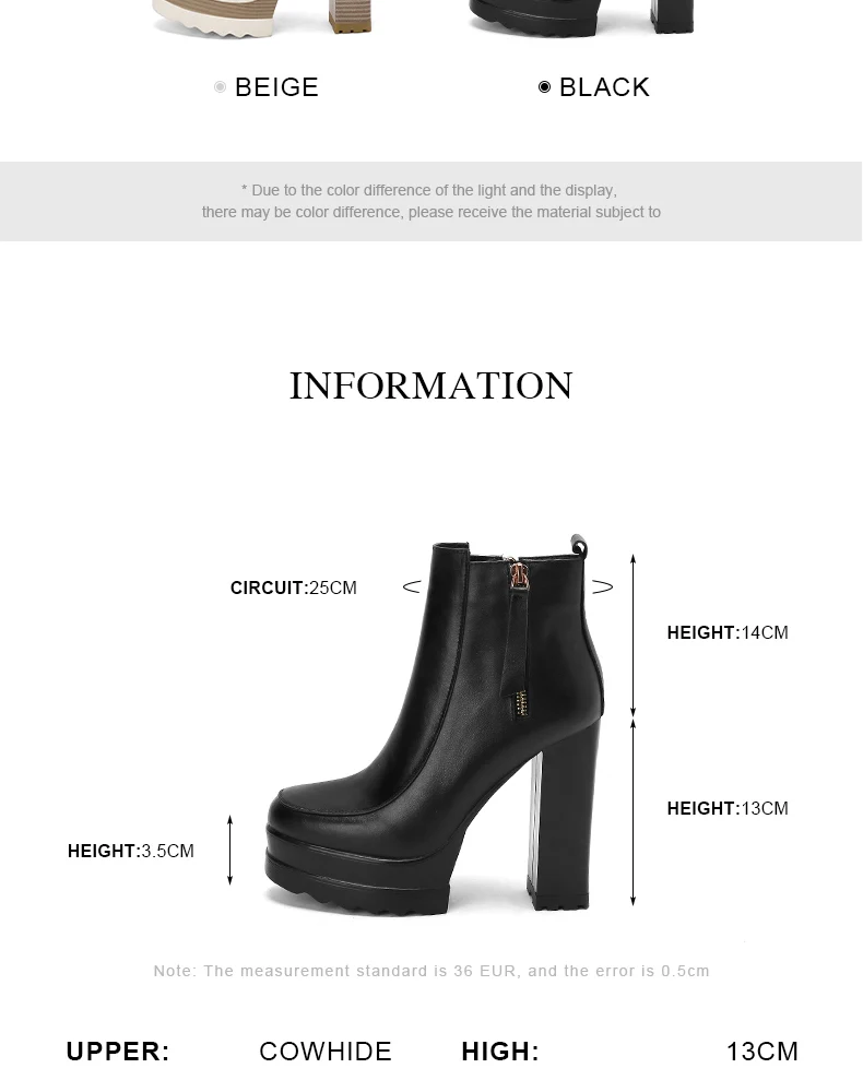2021 Autumn Winter Women's High Heeled Thick Platform Ankle Boots with Zipper Mixed Colors Motorcycle Ladies Shoes Beige Black