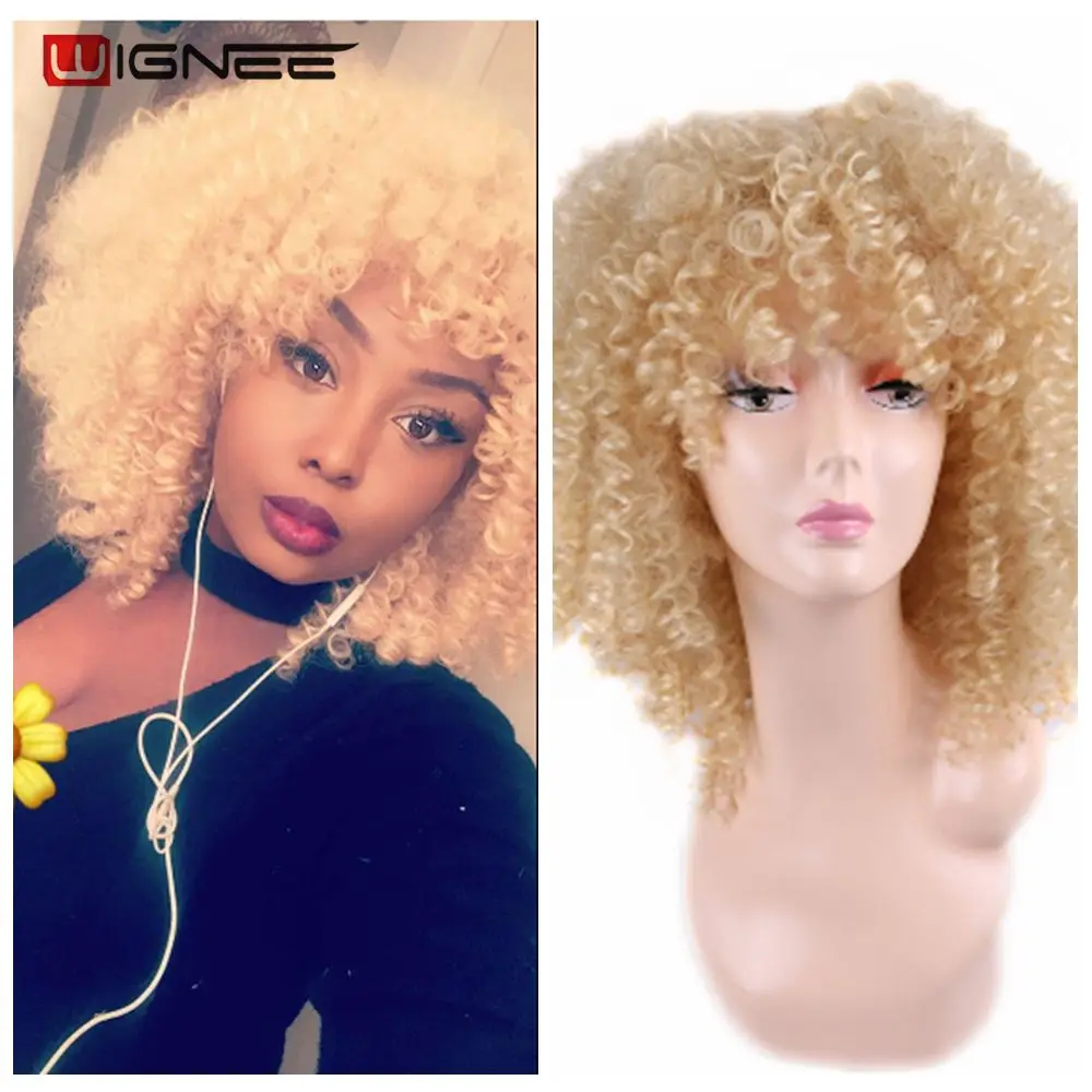 Парик Wignee для женщин синтетические короткие светлые кудрявые искусственные