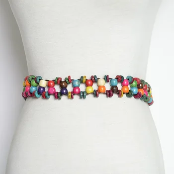 

New European and American Candy Colored Wooden Beads Hand-woven Lasheng Waist Chain National Style Decorative Belt