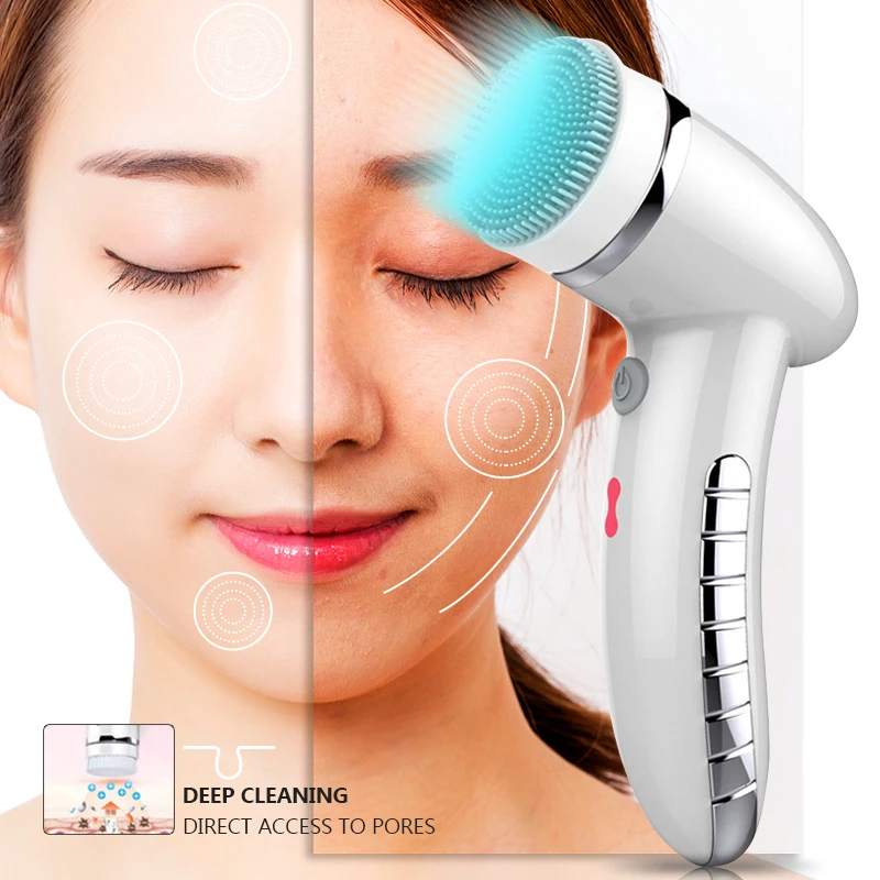 US $26.74 4 In1 Face Cleansing Brush Sonic Vibration Face Cleaner Silicone Facial Cleansing Brush Deep Pore Cleanser Electric Face Massage