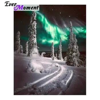 

Ever Moment Diamond Painting Snow Ice Field Natural Phenomenon Green Aurora Full Square Resin Diamonds DIY Gift Home Decor 5L052