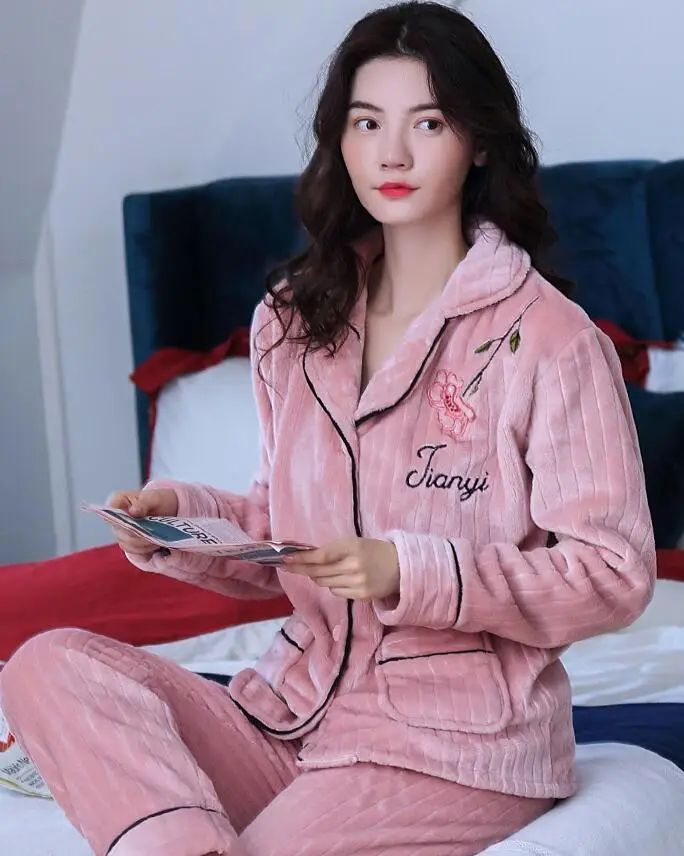 StyleG H5785 женские пижамы, пижамы, уплотненная фланель Коралловая Пижама для мамы, женская простая зимняя Домашняя одежда с длинными рукавами - Цвет: StyleG