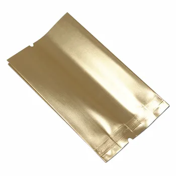 

8*20+4cm 50Pcs/ Lot Golden Organ Bag Vacuum Open Top Aluminum Foil Bellows Pocket For Tea Sugar Storage Snack Mylar Package Bags