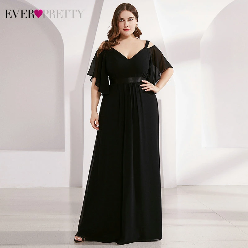 Plus Size Elegant Evening Dresses Ever Pretty A-Line Double V-Neck Ruffles Short Sleeve Spaghetti Straps Gowns Vestidos | Свадьбы и
