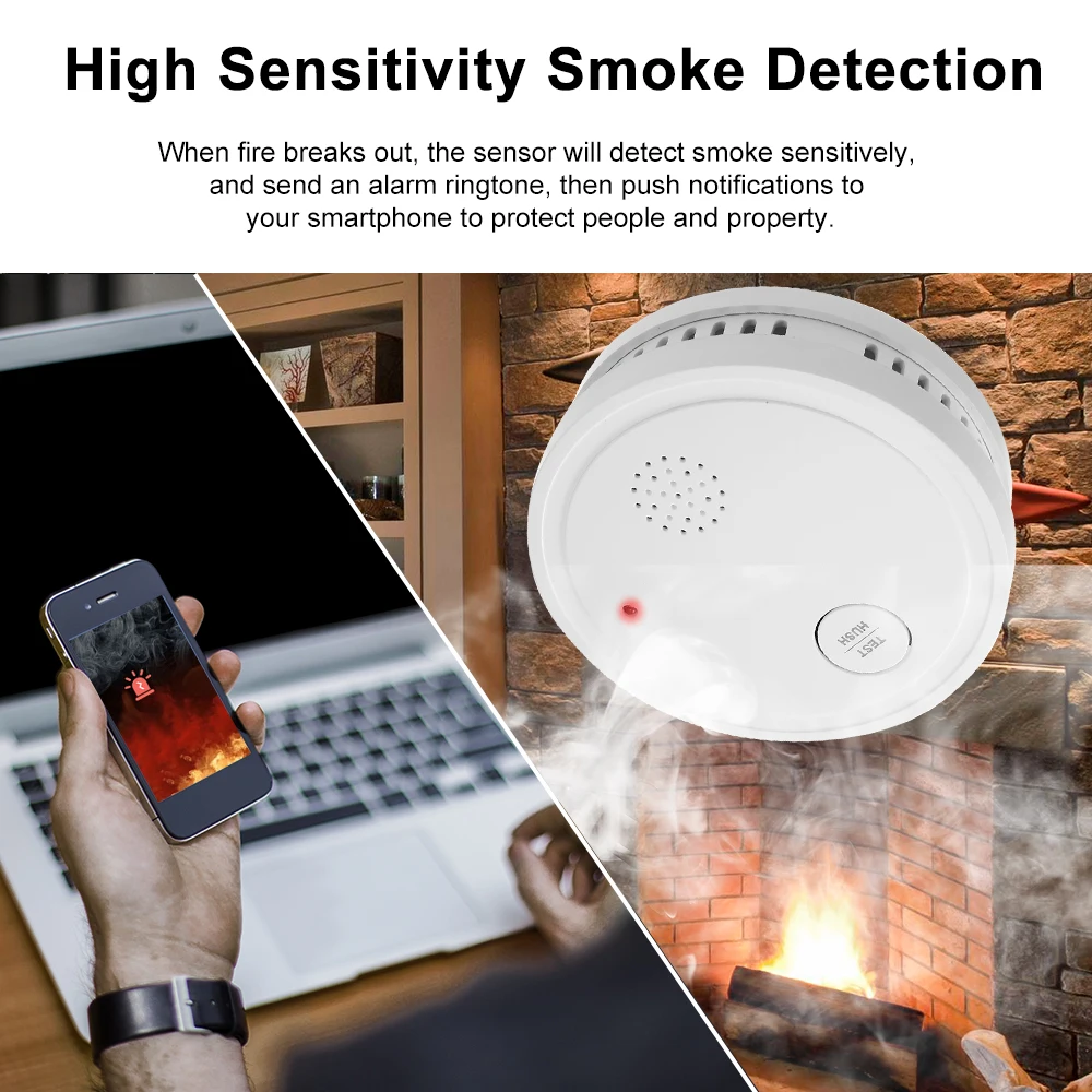 Умный Wi-Fi стробоскоп детектор дыма беспроводной датчик пожарной сигнализации Поддержка 433 МГц Работа с управлением через приложение Tuya офисная дымовая сигнализация