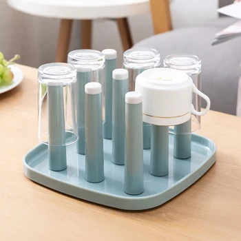 

Plastic Multifunctional Cup Holder Drain Rack Tray Folding 9 Cups Mug Glass Stand Holder Drying Shelf Home Kitchen Hanging