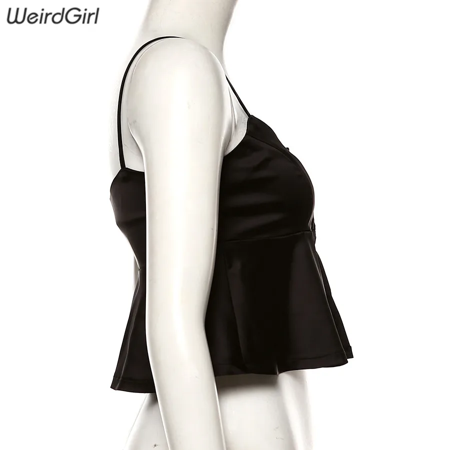 weirdgirl women sexy elegant camisole party club slim short tops single breasted French black retro style autumn new Harajuku