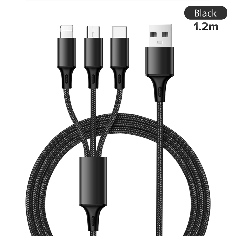 Универсальный 3 в 1 высокоскоростной кабель для зарядного устройства type C Micro USB type C для iPhone Android смартфонов планшетов samsung LG - Цвет: Black
