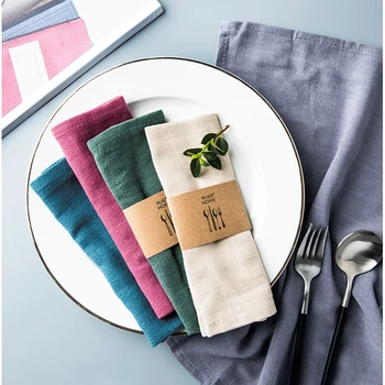 

New Cotton Linen Cloth Table Napkin Polyester Handkerchief Cloth for Diner Party Xmas Solid Cup Dishes Napkins Table Decorative