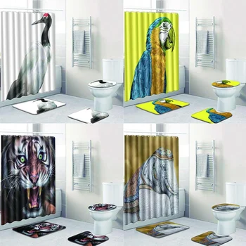 

Cartoon Elephant Printing Polyester Fabric Shower Curtain for Bathroom Nordic Waterproof Bath Rug Mat Set Curtains Home Decor