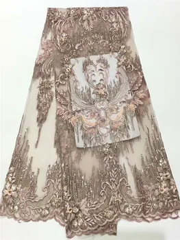 

Latest fashions Embroidery Nigerian 3d Sequins Lace Fabric/High Quality French Tulle Lace Fabric For Women FRF322