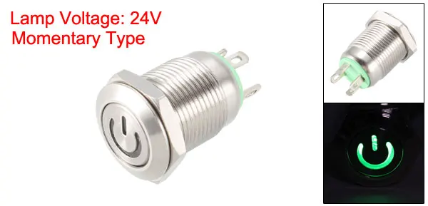Green 24V Uxcell кнопочный переключатель металлическая мгновенная плоская головка 12 мм Монтажный диаметр 1NO 3-6 в/12 В/24 В белый/желтый/синий/зеленый/красный светодиодный светильник - Цвет: Green 24V