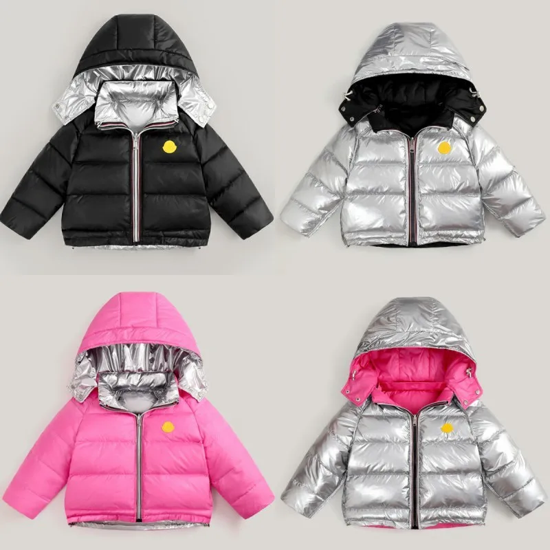 Children's Down Garments Double-sided Winter Boys and Girls Hat Removable Heavy Bread Garments Short Silver Down Garments