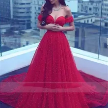 Длинные платья для выпускного вечера трапециевидной формы с открытыми плечами, красные платья для выпускного жемчужины, вечерние платья с кристаллами в саудовской аравии