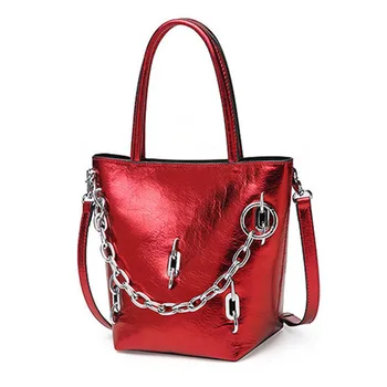 

Chain single shoulder leather lady bag bucket Female leather handbag Lady bag chain lady