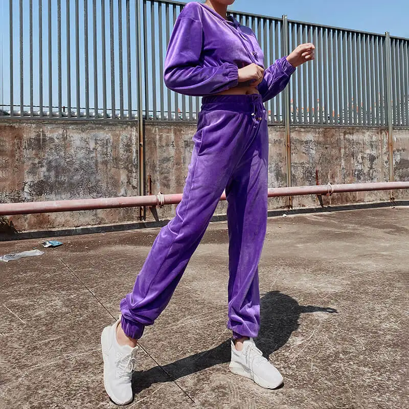 light purple velvet tracksuit