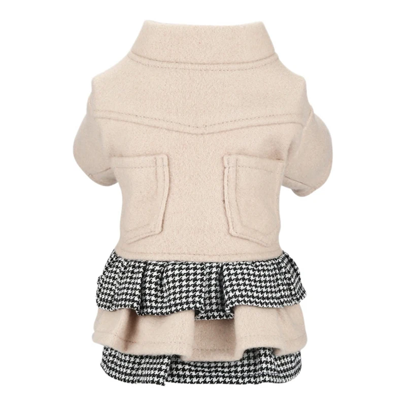 Платье для собак осенне-зимняя одежда костюм платье принцессы для собак теплая юбка утепленное шерстяное пальто для маленьких плюшевых собак - Цвет: Khaki