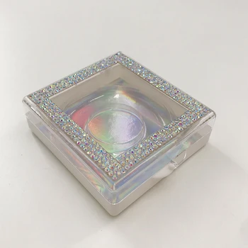 

Square Diamond Eyelash Case Rectangle Silver Empty Faux Mink Custom Lash Packaging