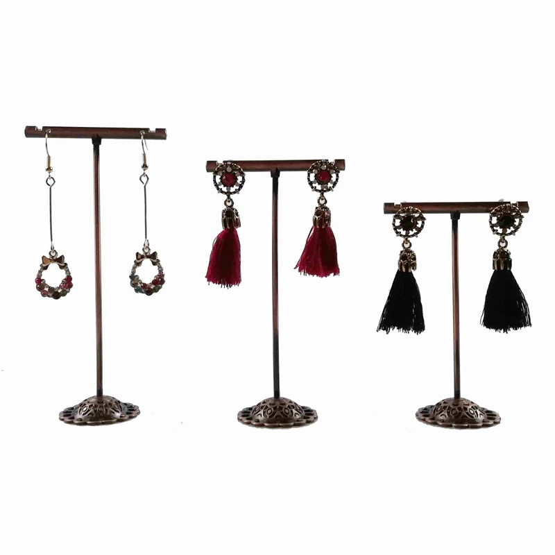 Wholesale 3pcs/set Jewelry Stud Earrings Display Stand Rack Metal T Bar Hanger Showcase Ear Nails Organizer Holder Shooting Prop