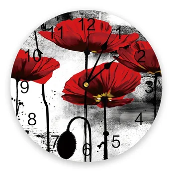 

Ink Painting Poppy Flower Wall Clock Kitchen Home Living Room Decorative Kitchen Wall Decor Hanging Clock