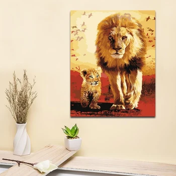 

DIY colorings pictures by numbers with The lion king and simba picture drawing Relief painting by numbers framed Home