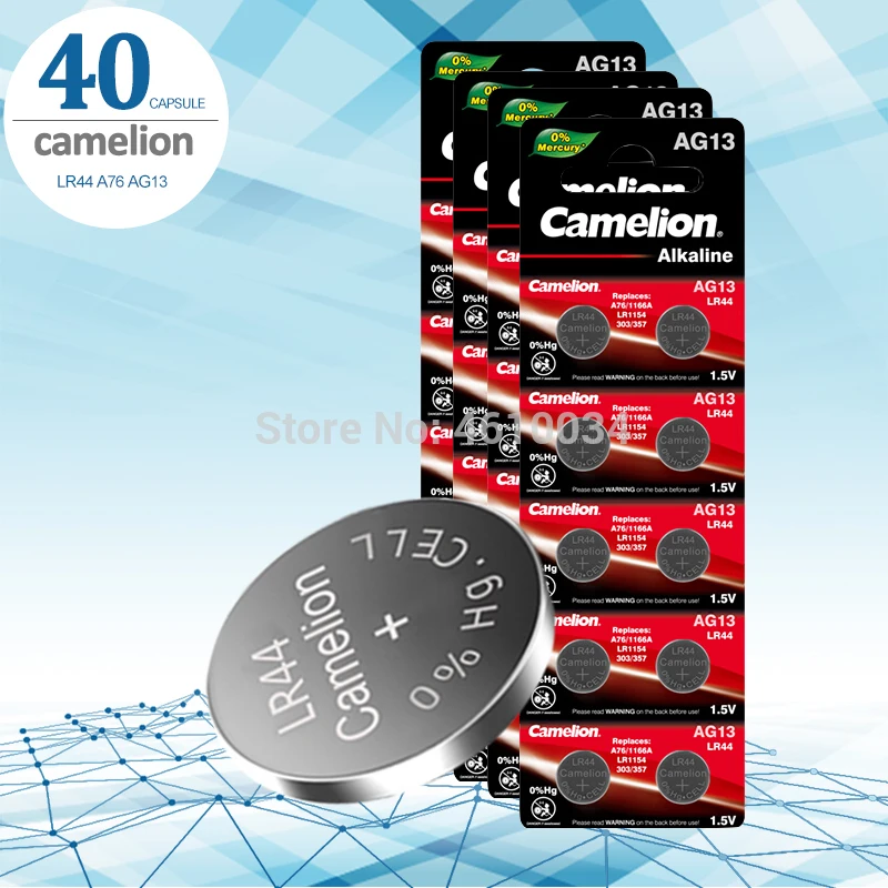 Camelion 40 шт. 1 5 в Кнопочная батарея lr44 литиевые батареи для монет A76 AG13 G13A LR44 LR1154 357A SR44