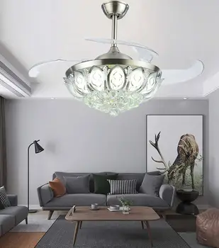 

Yonntech European-style 42 inch Crystal Ceiling Fan Light LED with Remote Control Invisible Acrylic Chandelier