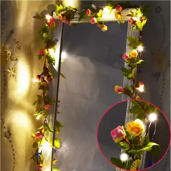

Yaeer Flower Leaf Garland Fairy String Lights Artificial Rose Flower LED String Lights 20 Led 6.6Ft Vine Light Wedding Decor
