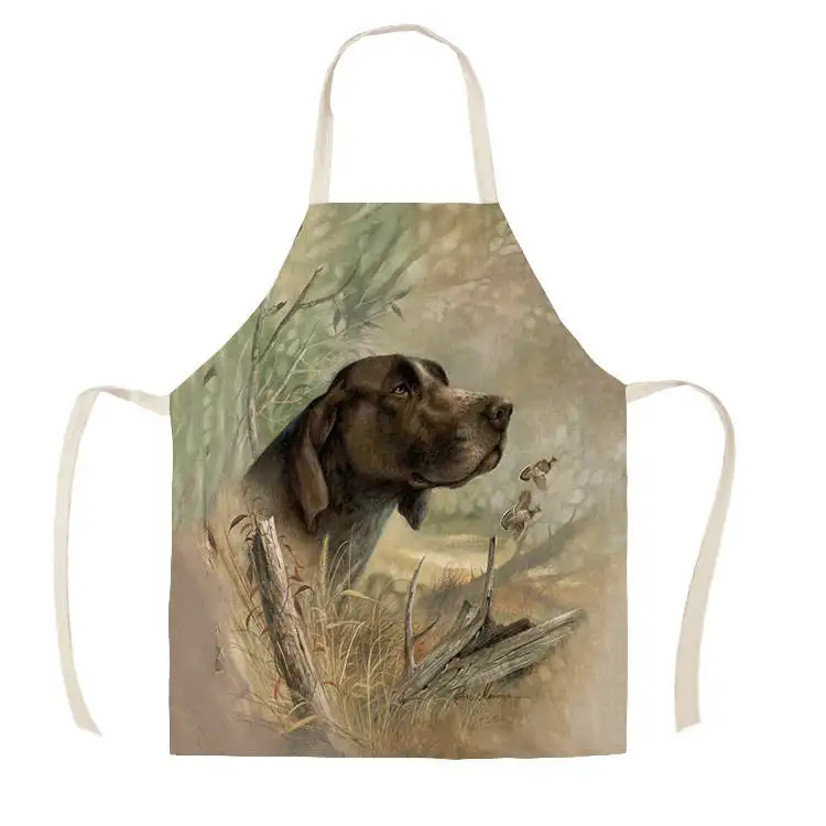 1Pcs Kitchen Apron Sketch black dog head Printed Sleeveless Cotton Linen Aprons for Men Women Home Cleaning Tools 55*68cm