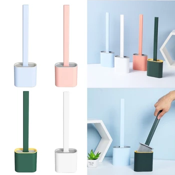 

Long Handle Toilet Brush with Drying Holder Soft Rubber Head Bathroom Cleaning