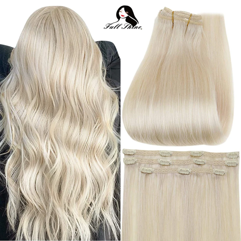 Full Shine 50 Grams Clip On Human Hair Extensions Ombre Color 3Pcs 100% Machine Remy Human Hair Hairpins Clip In Hair Extensions 7