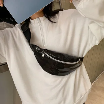 

Waist Bag Women Pink Silver Fanny Pack Female Belt pouch Black Geometric Waist Pack Laser Chest Phone Pouch bum bag money bags