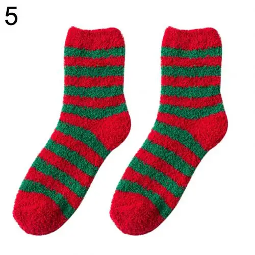 Зимние женские теплые носки милые рождественские носки Санта Клауса в полоску из кораллового флиса, теплые пушистые зимние носки-тапочки, носки для женщин - Цвет: 5
