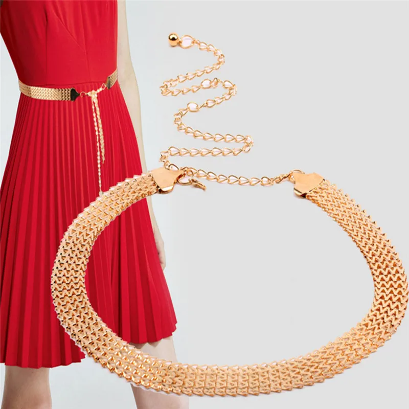 

Women Fashion Belt Hip High Waist Gold Narrow Metal Chain Chunky Fringes
