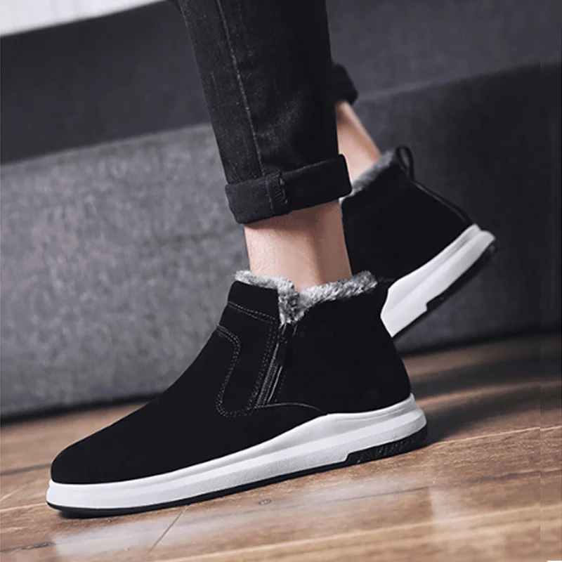 

Leather Casual Shoes Men Snow Boots 2019 Winter Plus Velvet Keep Warm Cotton Shoes Fashion Zipper Sneakers Men Chaussure Homme