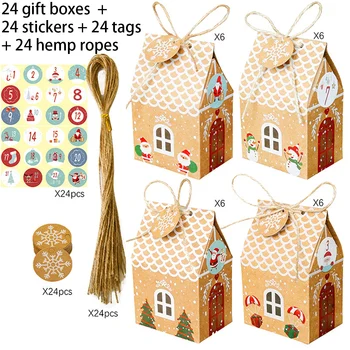

24pcs Gift boxes House Gift Ags+Stickers &Ropes Christmas Candy Box Newest