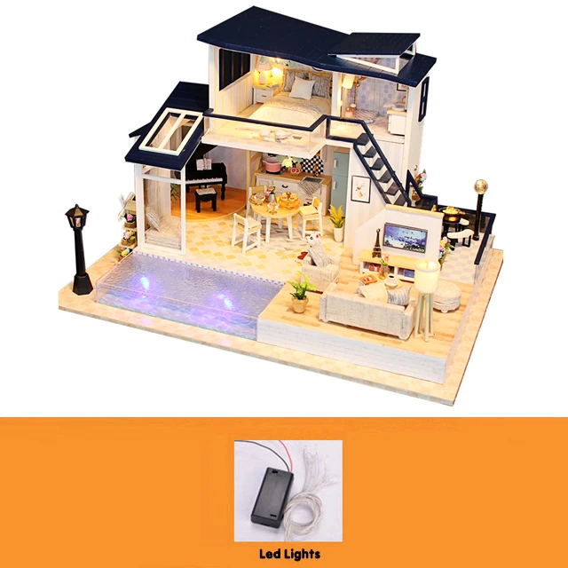 New Doll House Wooden Furniture Diy House Miniature Assemble 3D Miniaturas Dollhouse Puzzle Kits Toys For Children Birthday Gift 8