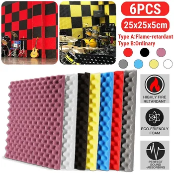 

Soundproofing Foam 6PCS 250x250x50mm Acoustic Wall Panels Fire Retardant Material Pads Decor Sponge Protective for Studio KTV