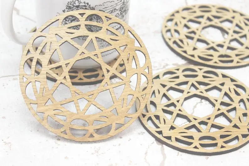Heavenly City Lunar Cycle Zodiac- Sacred Geometry- Laser Cut Coasters