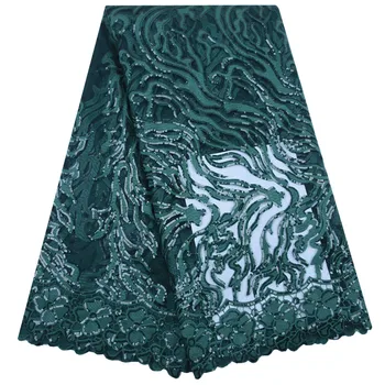 

Green Nigerian Laces Fabrics High Quality African Milk Silk Lace Fabric For Wedding French Net Lace Fabric With Sequins 1816