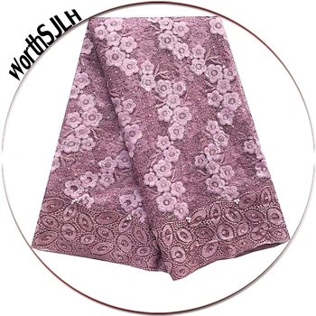 

2020 Nigerian Wedding African Lace Fabric Purple French Swiss Lace Material Onion Women Latest Lace Fabric For Party Dress