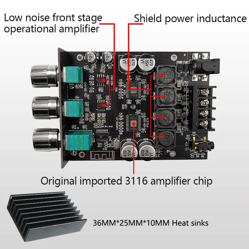 2*100W Dual TPA3116 Bluetooth 5.0 Subwoofer Audio Digital Power Amplifier Board Tone Bass Treble HiFi Stereo TPA3116D2 Aux Amp