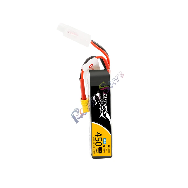Tattu 450 мАч 7 6 В Высокое напряжение 95C 2S1P Lipo аккумулятор с разъемом XT30 длинная