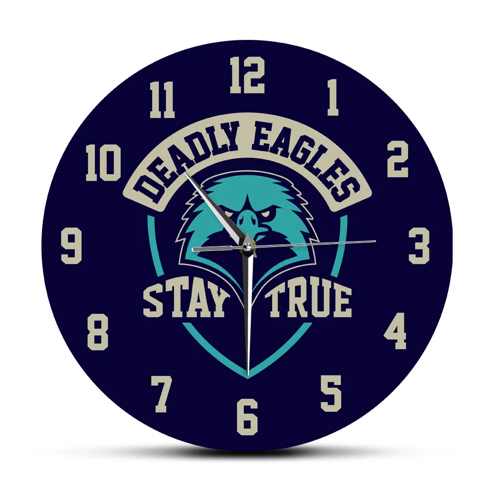 

Deadly Eagles Stay True Printed Acrylic Wall Hanging Clocks Animal Head Symbol Wildlife Quartz Rounded Wall Watch Modern Design