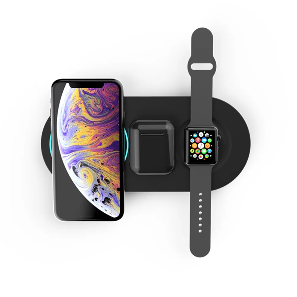 10 Вт 3 в 1 Qi Беспроводное зарядное устройство для Airpods Apple Watch 4 3 2 1 iWatch быстрая Беспроводная зарядка для iPhone 8 11 Pro Xs Max X - Цвет: Черный