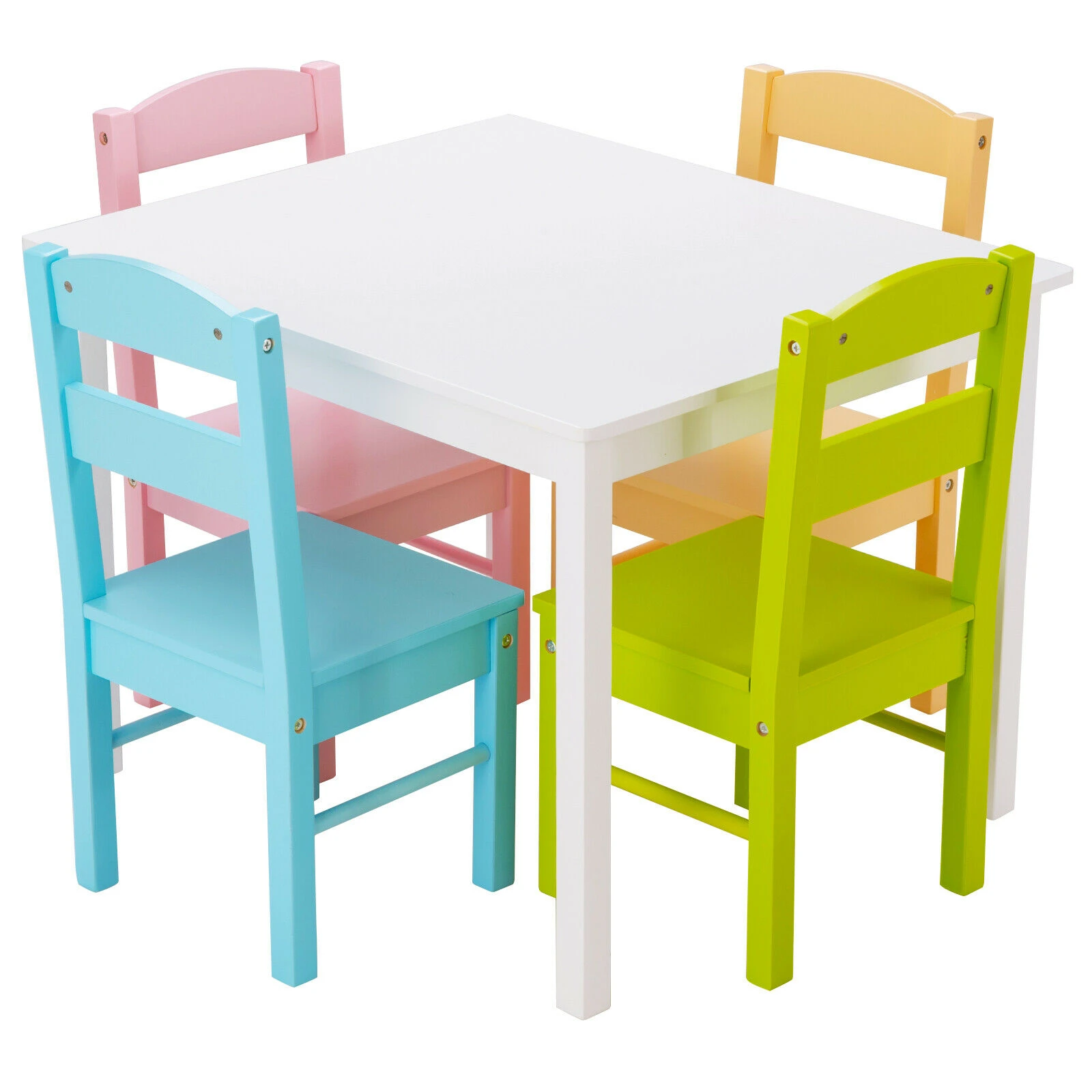 5 Piece Kids Play Table Chair Set Wood Activity Study Table W 4