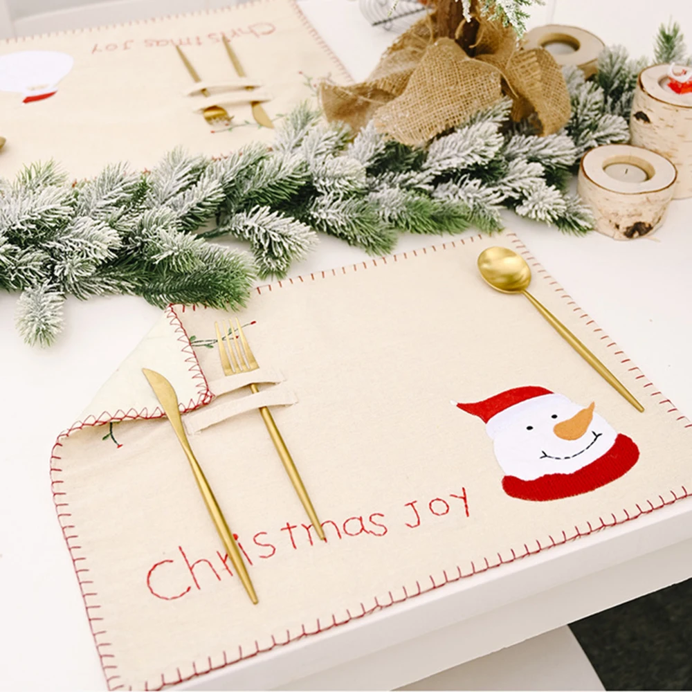 

New Linen Christmas Dining Room Tablecloths Washable Placemats Coasters Table Protective Cushions Creative Christmas Decorations