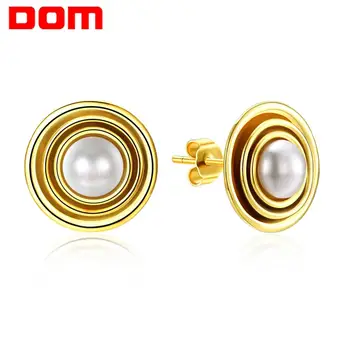 

DOM Earrings 925 Sterling Silver Elegance Stud Earrings With White Fresh Water Pearl Gold Color Sterling Silver Jewelry SVE335